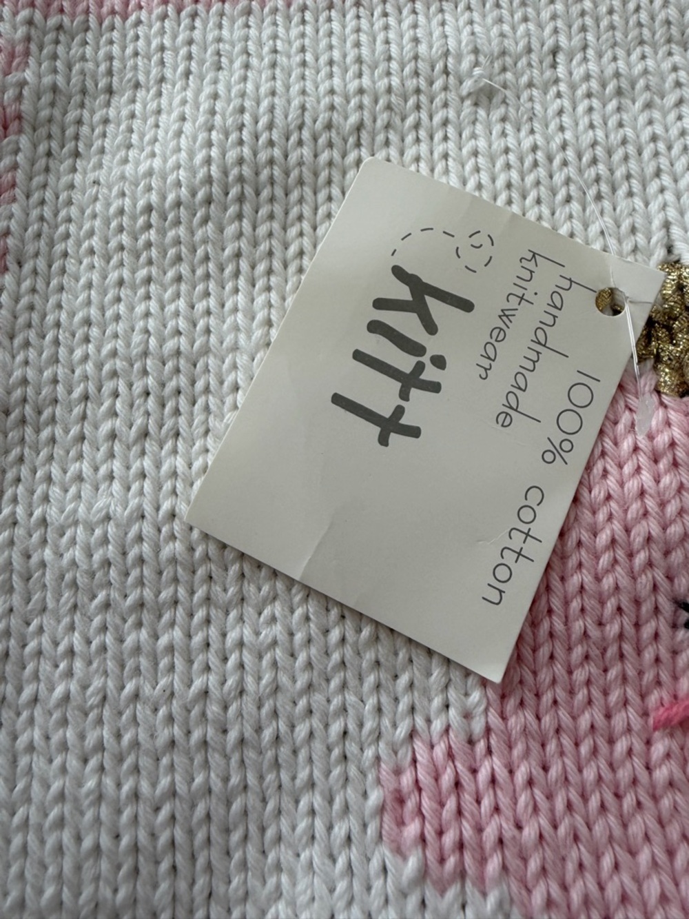 Kitt Homemade Knitwear “PRINCESS” Pink & White Knit Baby Blanket with Gold Crown - Picture 4 of 16